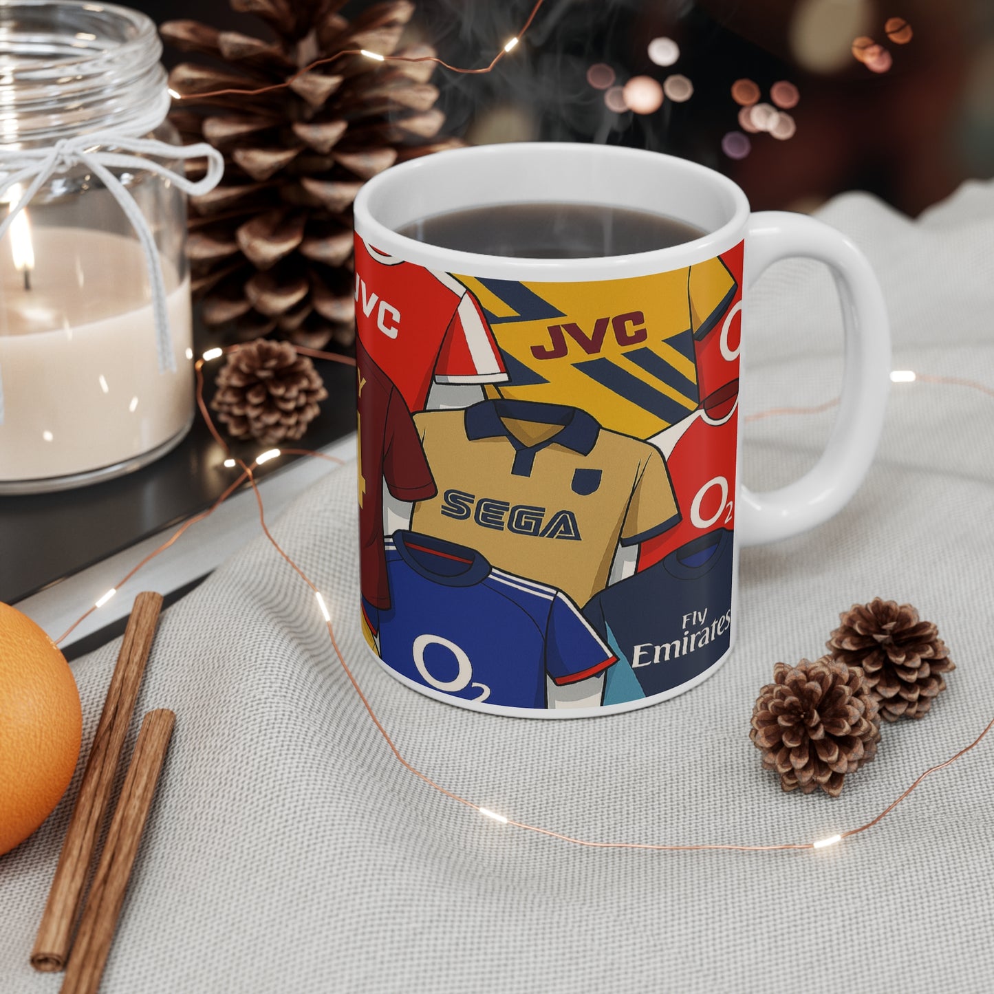 Retro Football Jersey Collage Mug — Henry #14 & Classic Kits Arsenal Fan Coffee Cup
