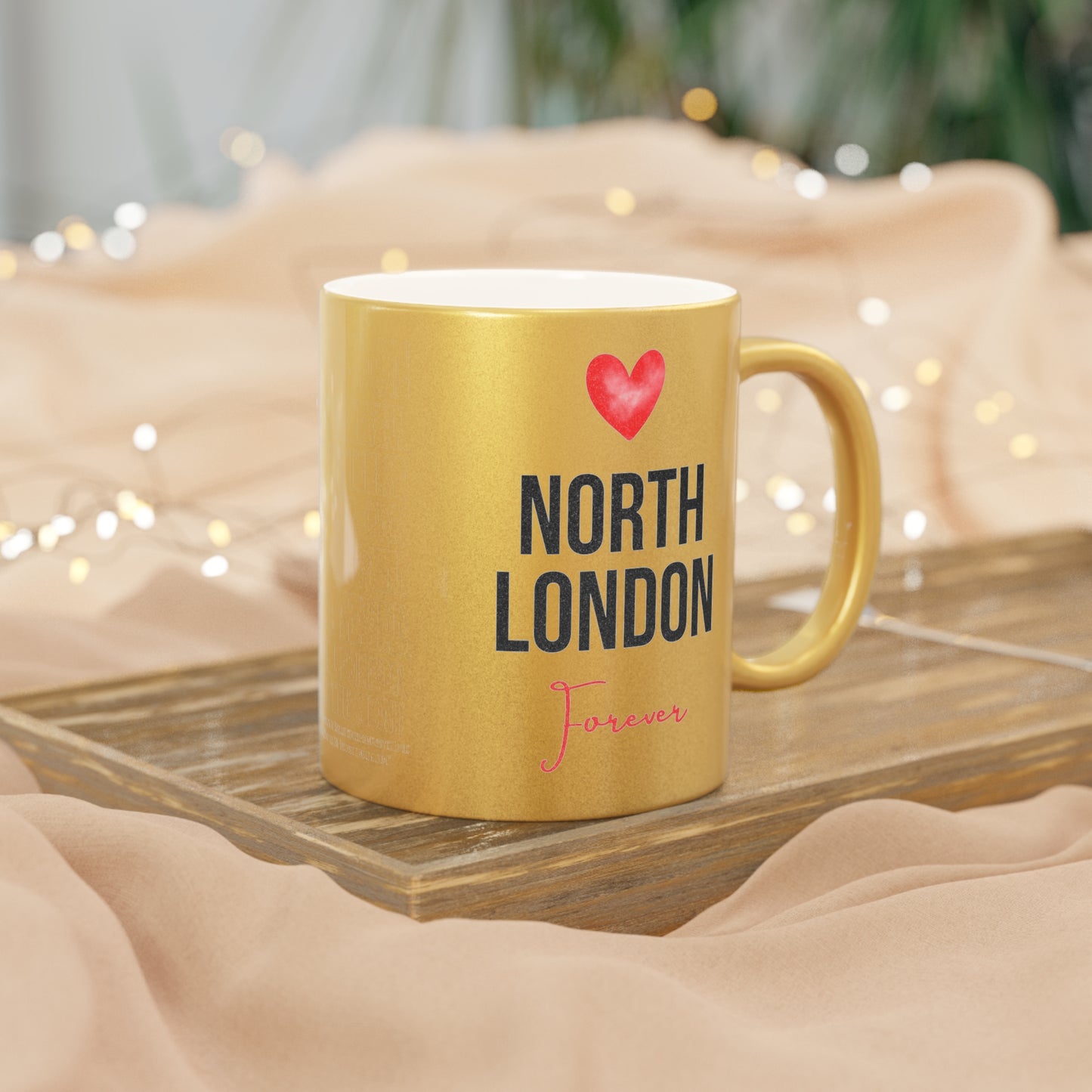 North London Forever Metallic Mug — Silver/Gold Heart Travel Souvenir