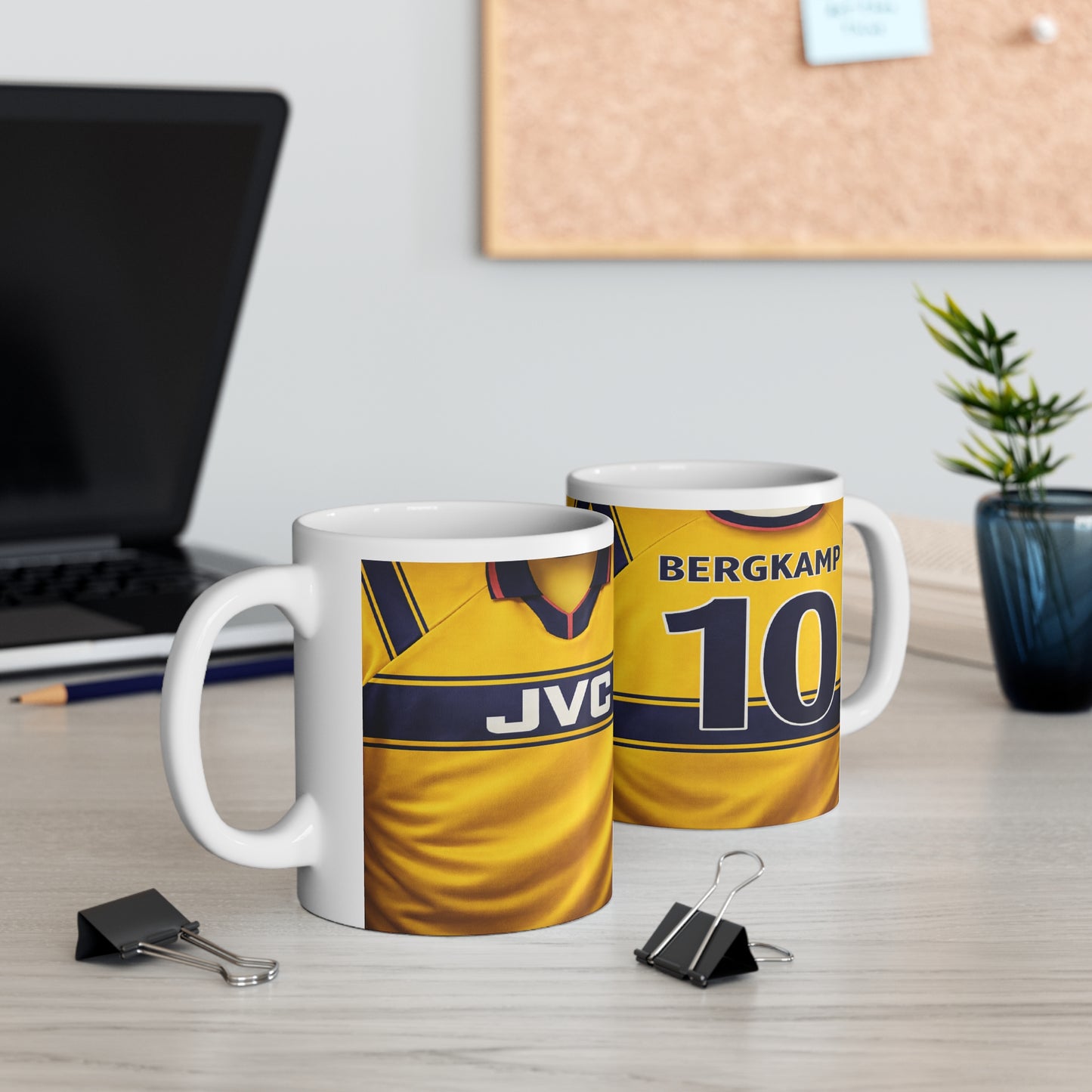 Arsenal Bergkamp Football Jersey Mug — Yellow JVC Classic Team Cup