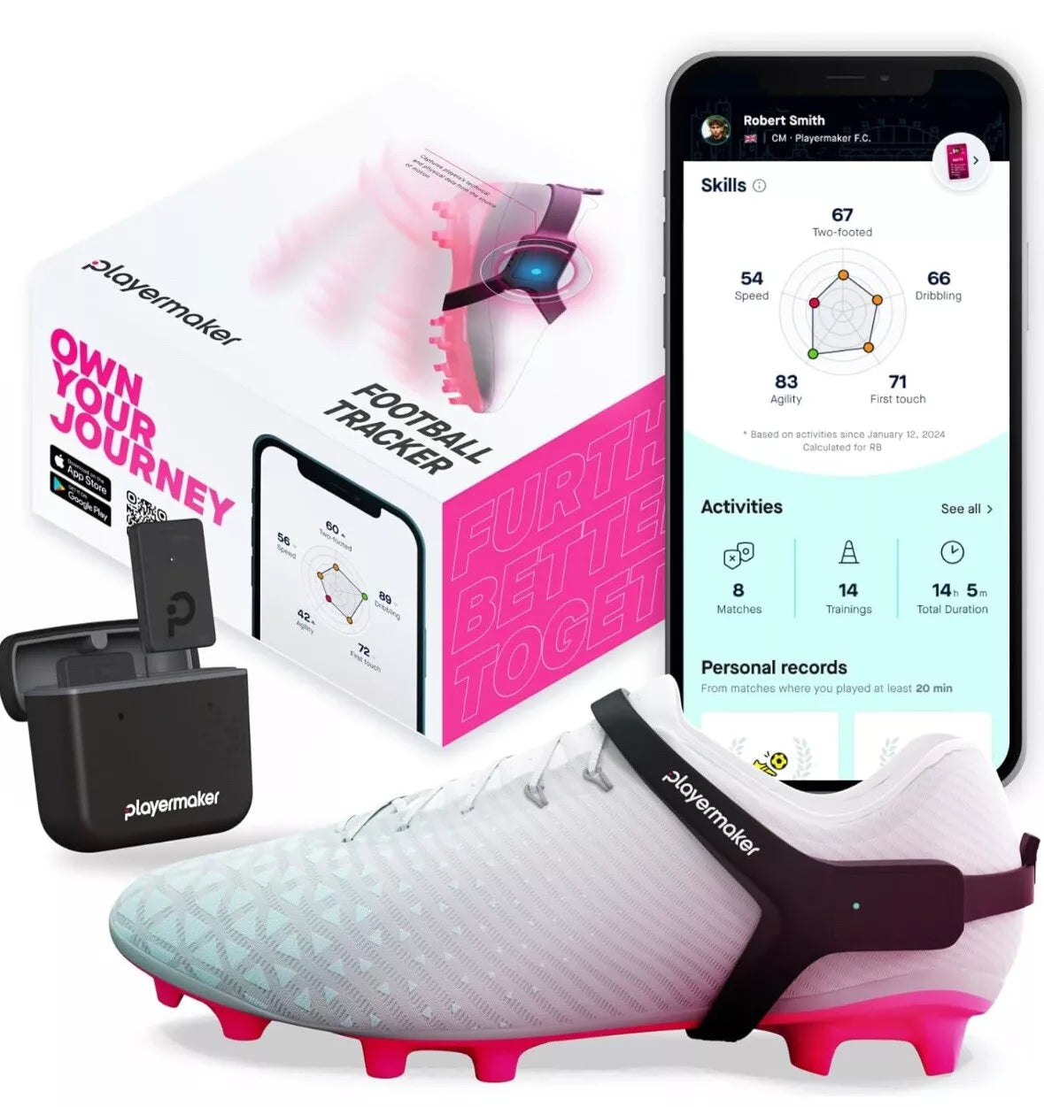 Playermaker 2.0 Soccer GPS Tracker – Boot-Mounted Sensor + 12-Month Membership (Save £41 vs Buying Direct)