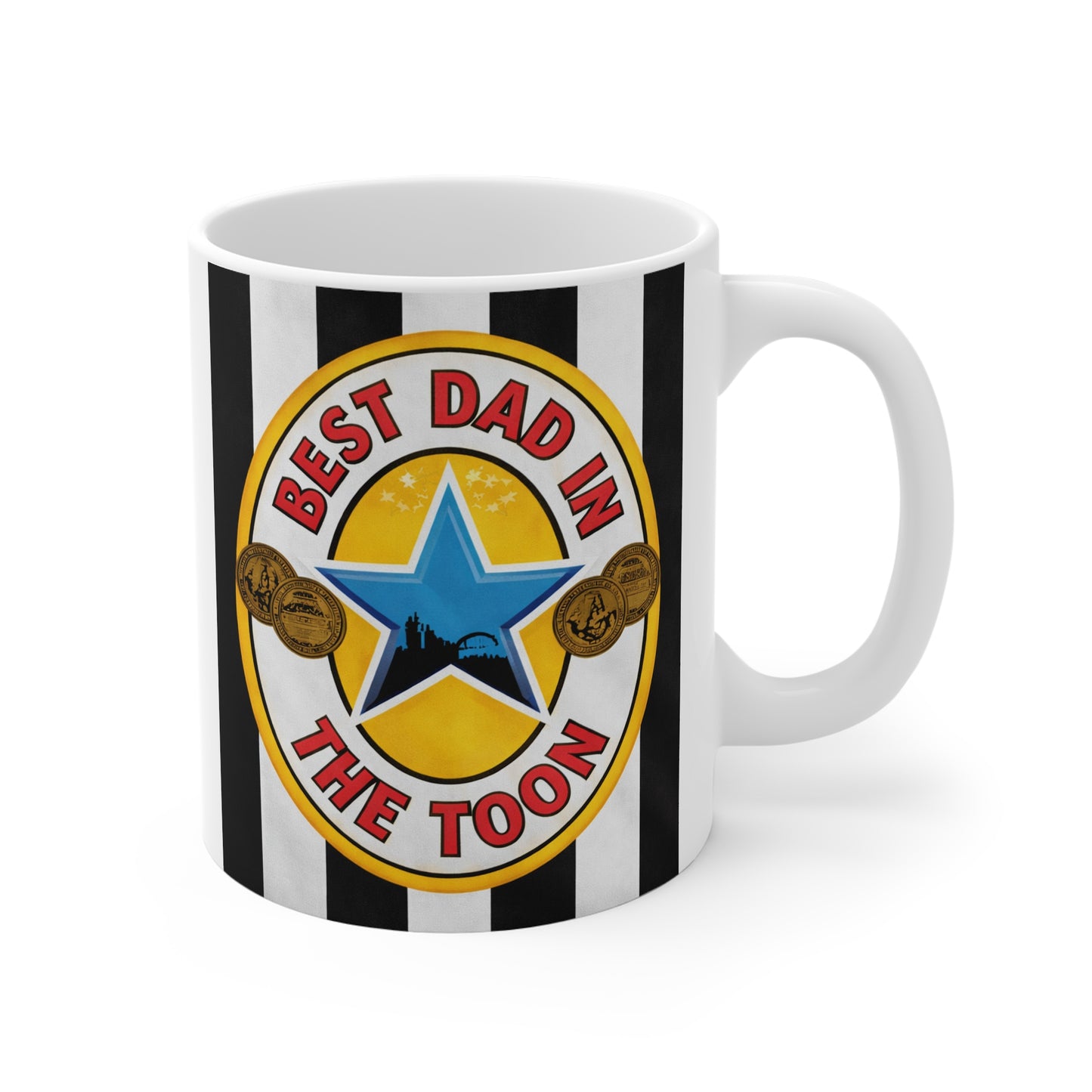 Newcastle Best Dad in the Toon Coffee Mug — Father's Day Black & White Striped Mug