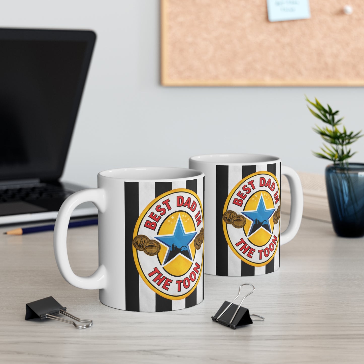 Newcastle Best Dad in the Toon Coffee Mug — Father's Day Black & White Striped Mug