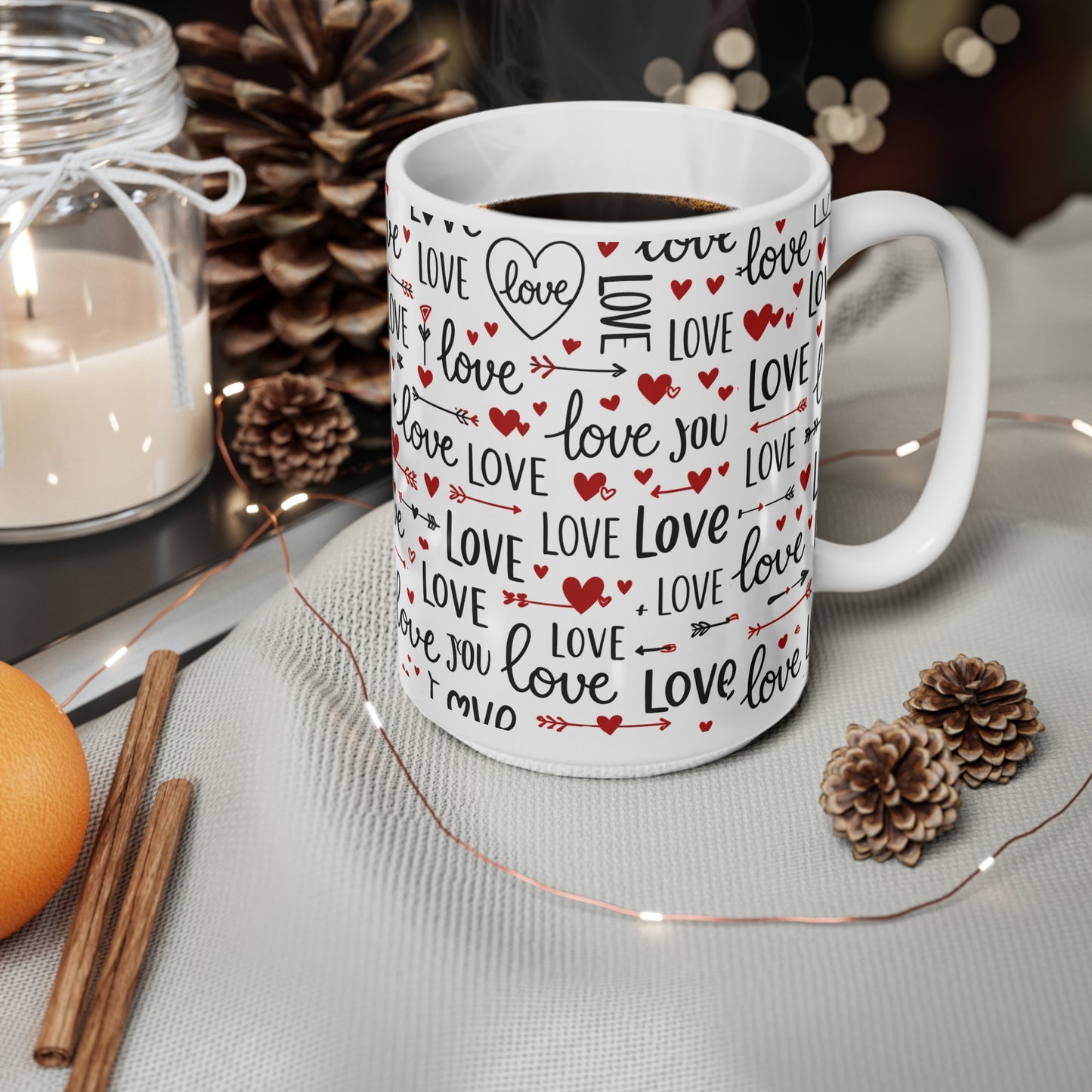 Love Pattern Ceramic Mug — 11oz & 15oz Valentine’s Coffee Cup