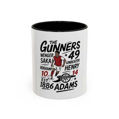 The Gunners Coffee Mug — Arsenal Legends Design (Wenger, Henry, Bergkamp, Saka)