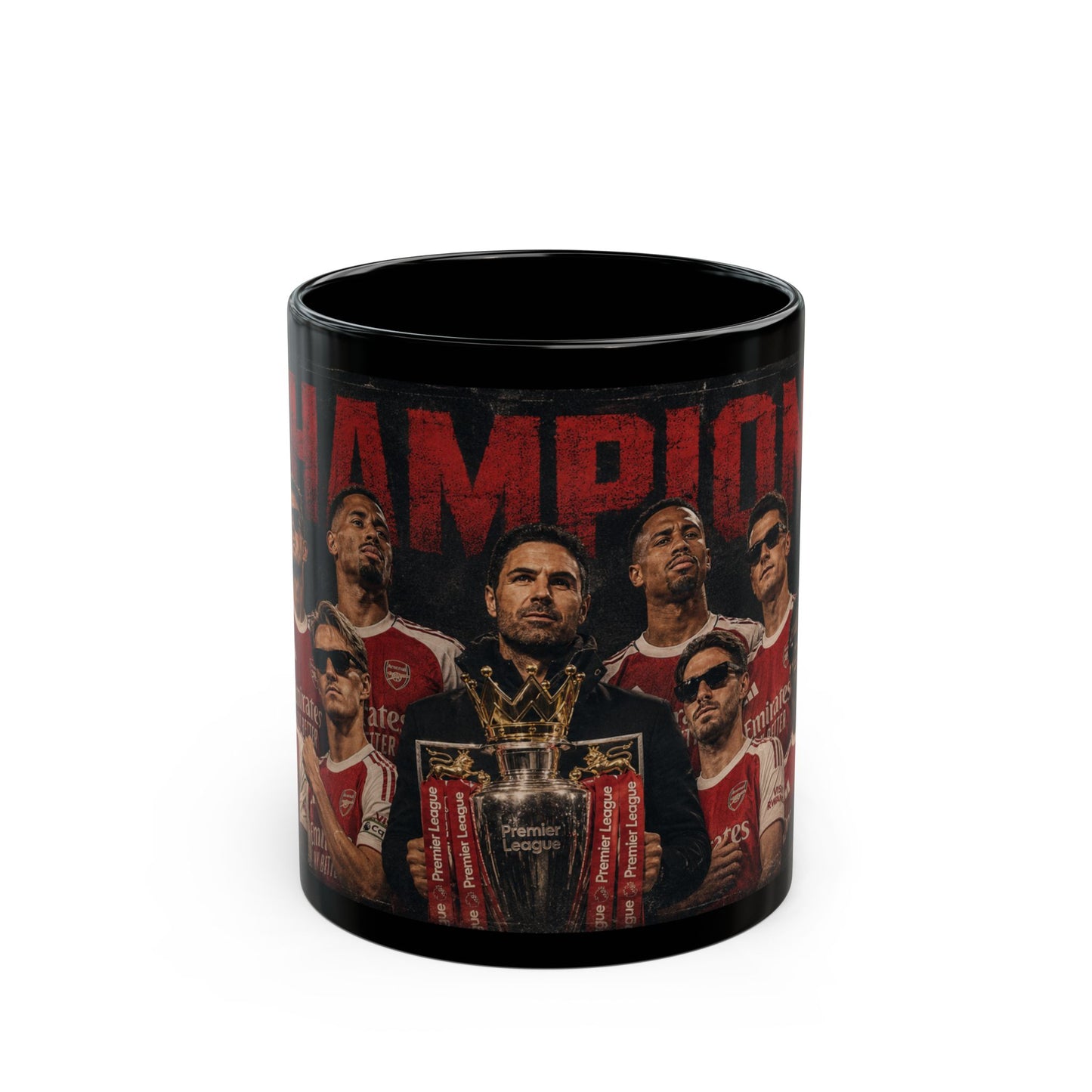 Arsenal Champions Football Team Black Mug — Arsenal Players Trophy Design (11oz/15oz)
