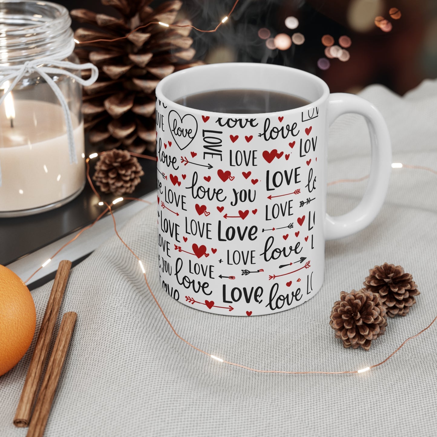 Love Pattern Ceramic Mug — 11oz & 15oz Valentine’s Coffee Cup