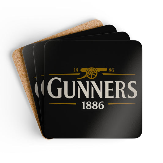Gunners 1886 Corkwood Coaster Set — Vintage Cannon Logo Drink Coasters (4-Pack)