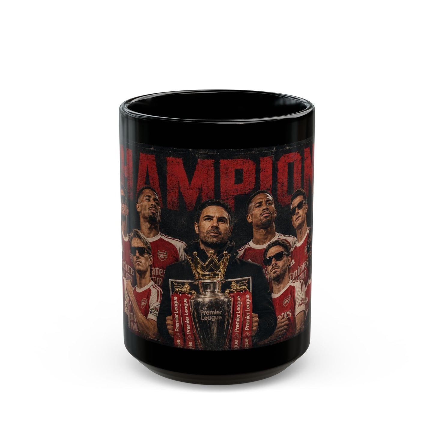 Arsenal Champions Football Team Black Mug — Arsenal Players Trophy Design (11oz/15oz)