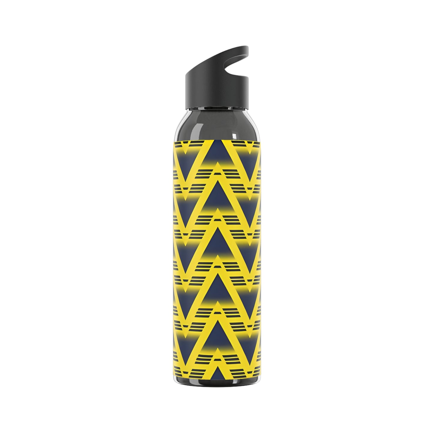 Retro Bruised Banana Football-Inspired Water Bottle – Yellow & Navy Geometric Design (21.9oz)