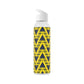 Retro Bruised Banana Football-Inspired Water Bottle – Yellow & Navy Geometric Design (21.9oz)