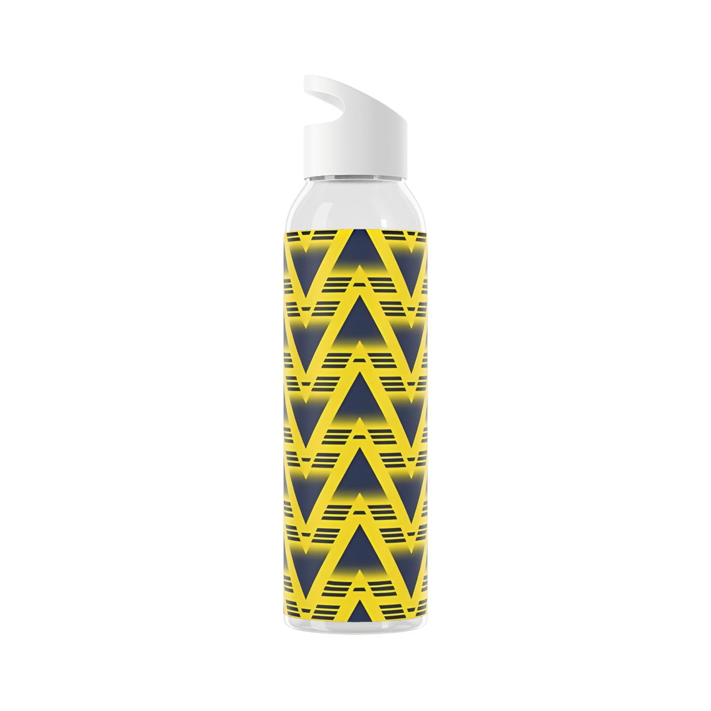 Retro Bruised Banana Football-Inspired Water Bottle – Yellow & Navy Geometric Design (21.9oz)