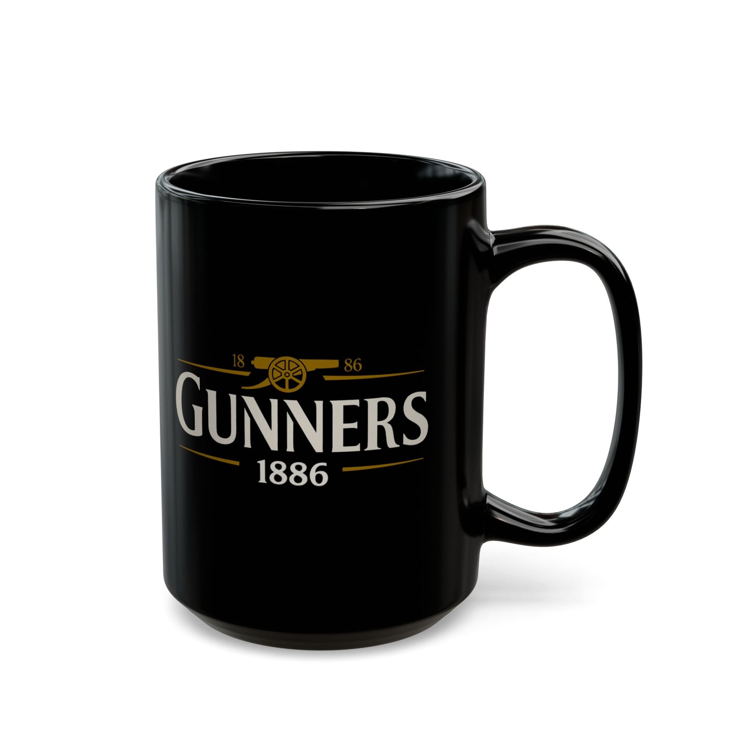Gunners 1886 Black Coffee Mug — Vintage Pub Style Fan Design 11/15oz
