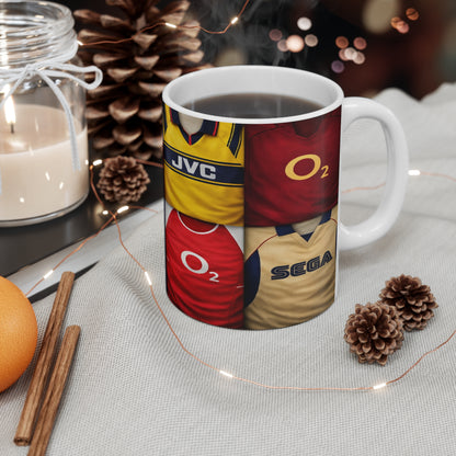 Arsenal Mug Inspired Retro Football Jersey Collage  — Vintage Arsenal Kit Coffee Cup