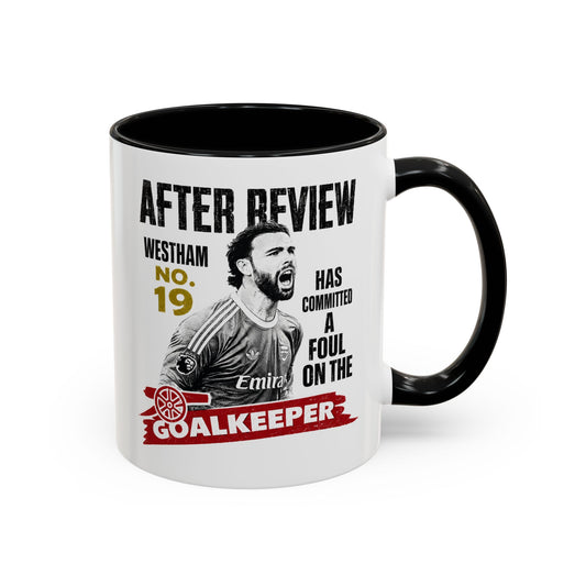After Review Goalkeeper Coffee Mug — Funny Soccer Fan Gift (Westham No.19 Fouled) NEW