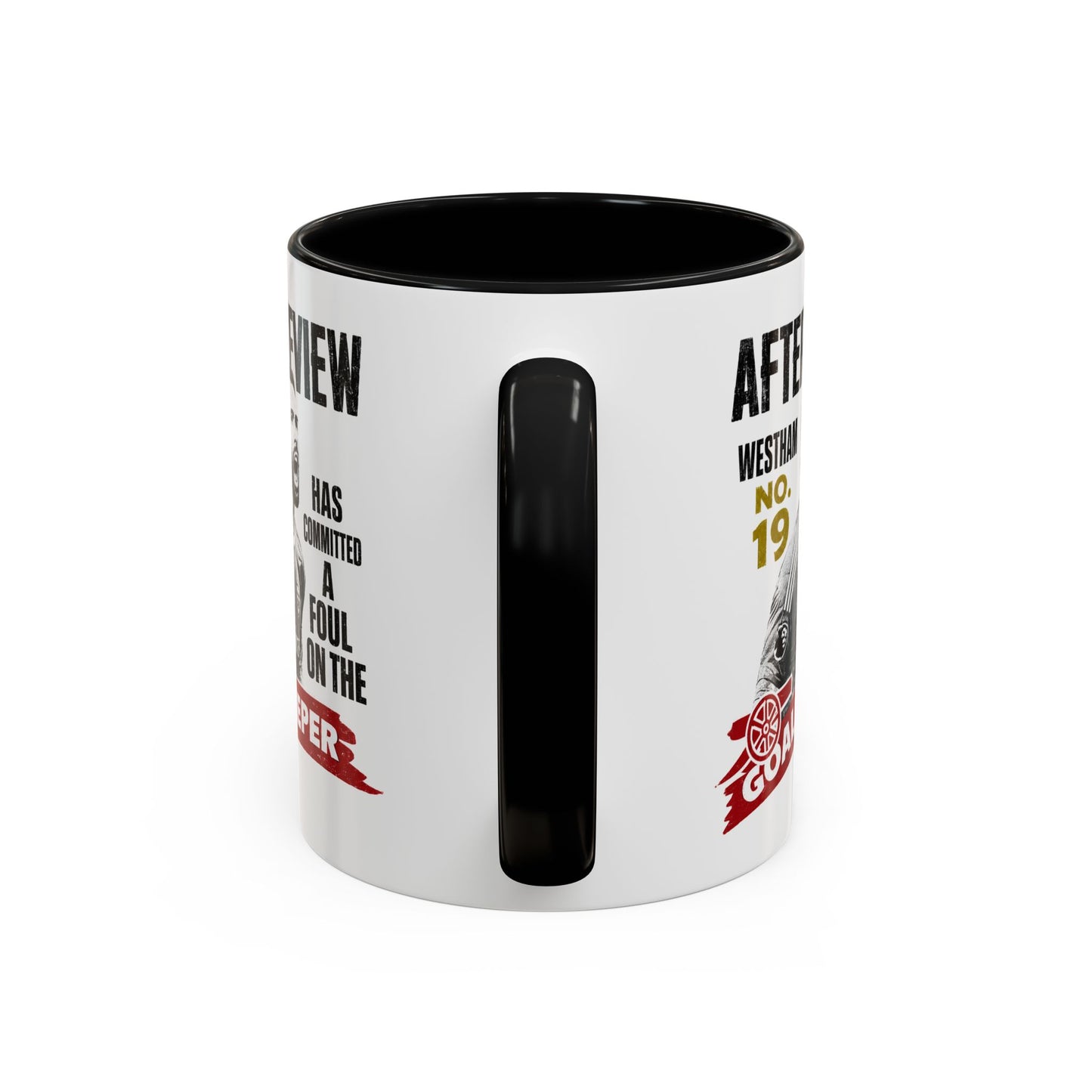 After Review Goalkeeper Coffee Mug — Funny Soccer Fan Gift (Westham No.19 Fouled) NEW