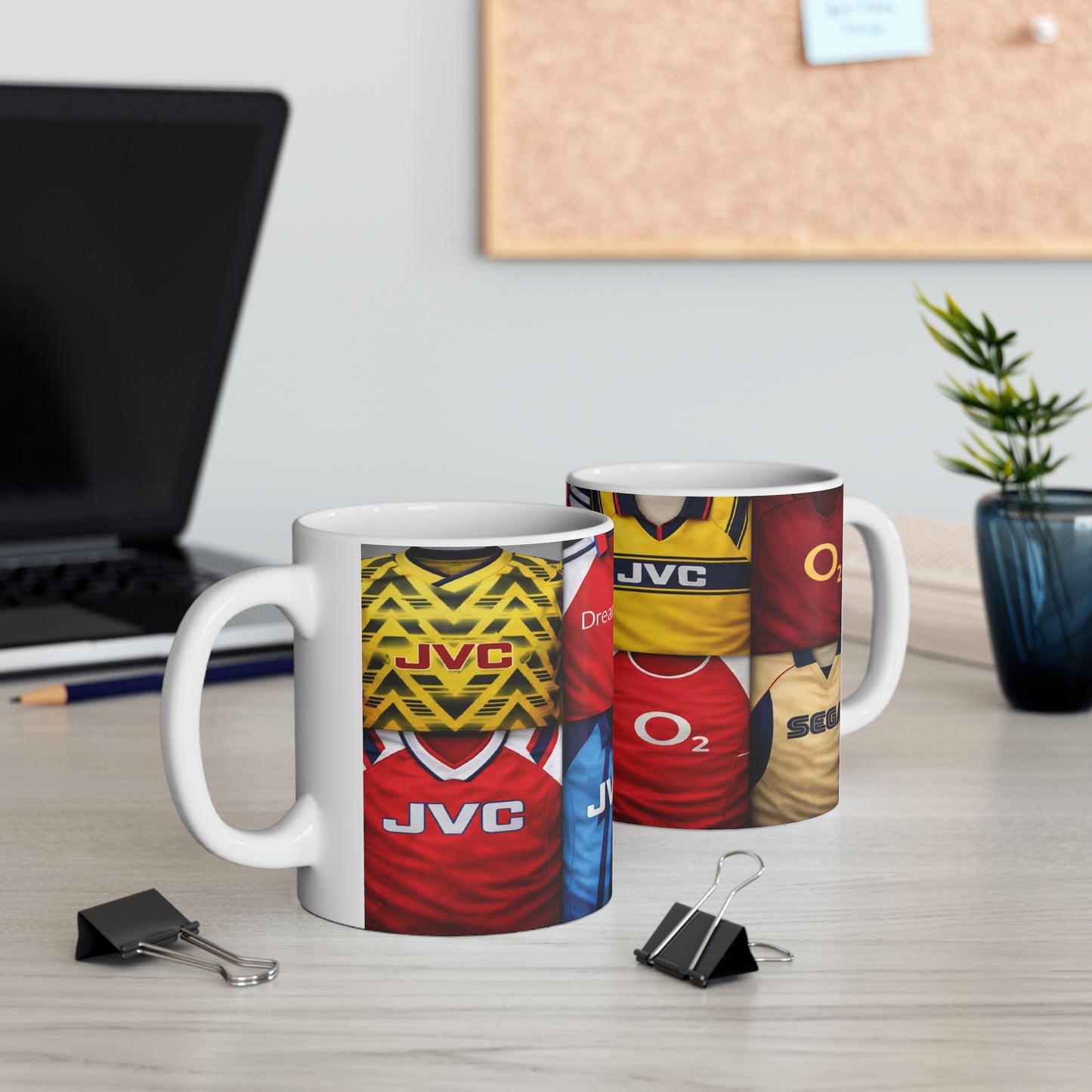 Arsenal Mug Inspired Retro Football Jersey Collage  — Vintage Arsenal Kit Coffee Cup