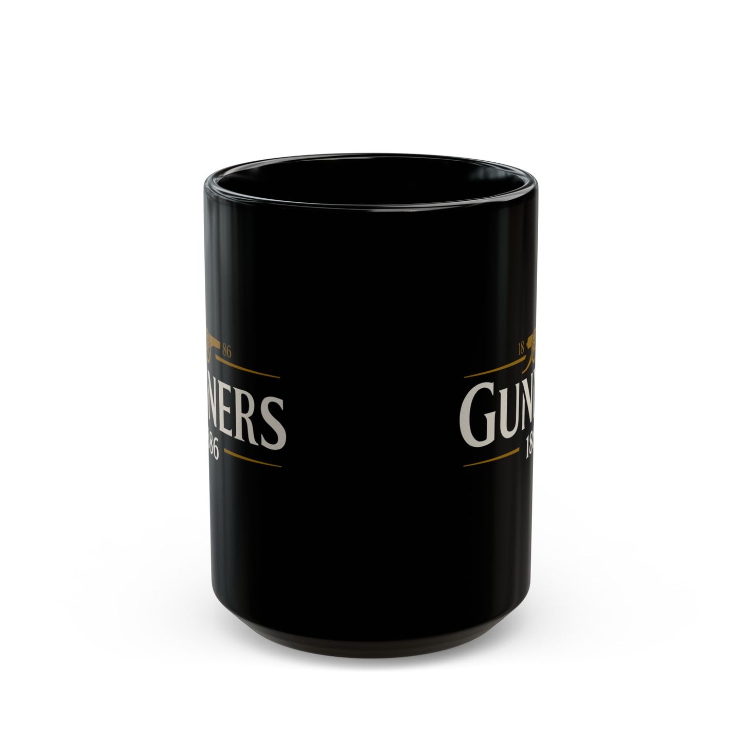 Gunners 1886 Black Coffee Mug — Vintage Pub Style Fan Design 11/15oz