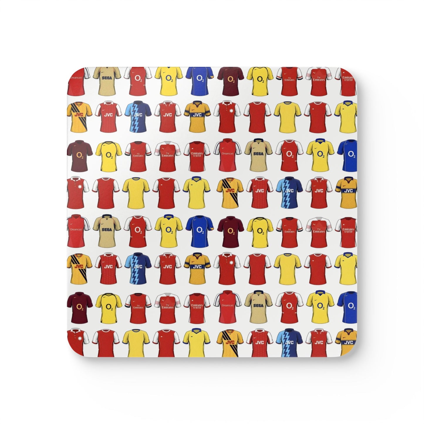 Arsenal Football Pattern Corkwood Coaster Set — Retro Team Shirt Drink Coasters (4-Pack)