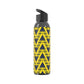 Retro Bruised Banana Football-Inspired Water Bottle – Yellow & Navy Geometric Design (21.9oz)