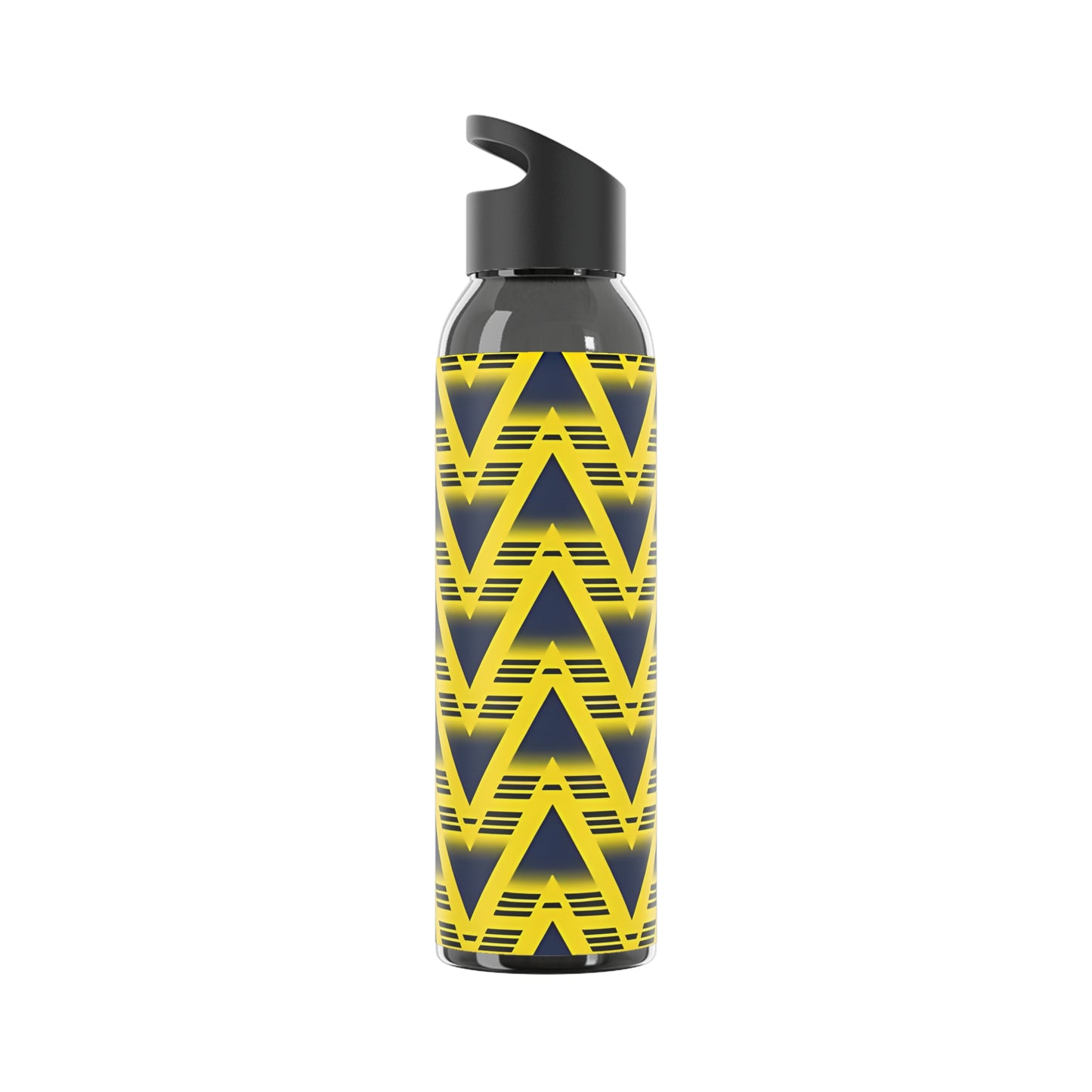 Retro Bruised Banana Football-Inspired Water Bottle – Yellow & Navy Geometric Design (21.9oz)