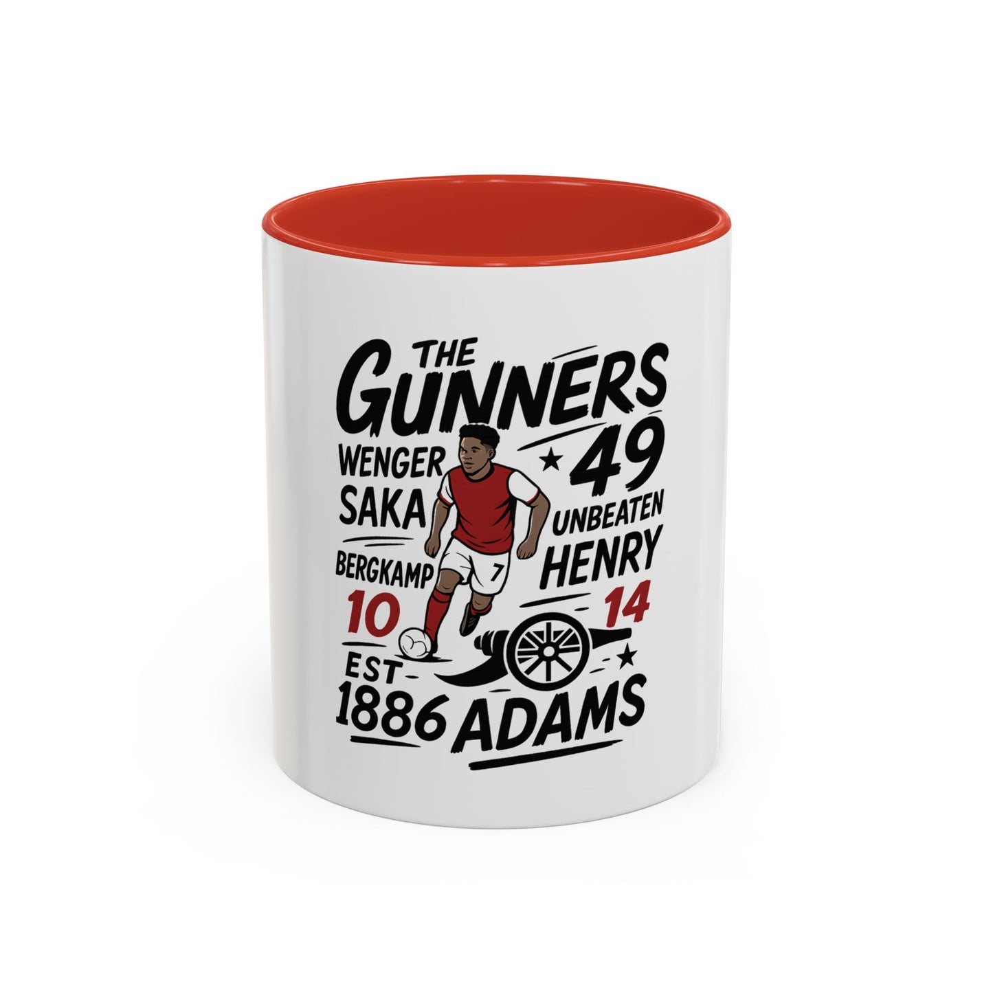 The Gunners Coffee Mug — Arsenal Legends Design (Wenger, Henry, Bergkamp, Saka)