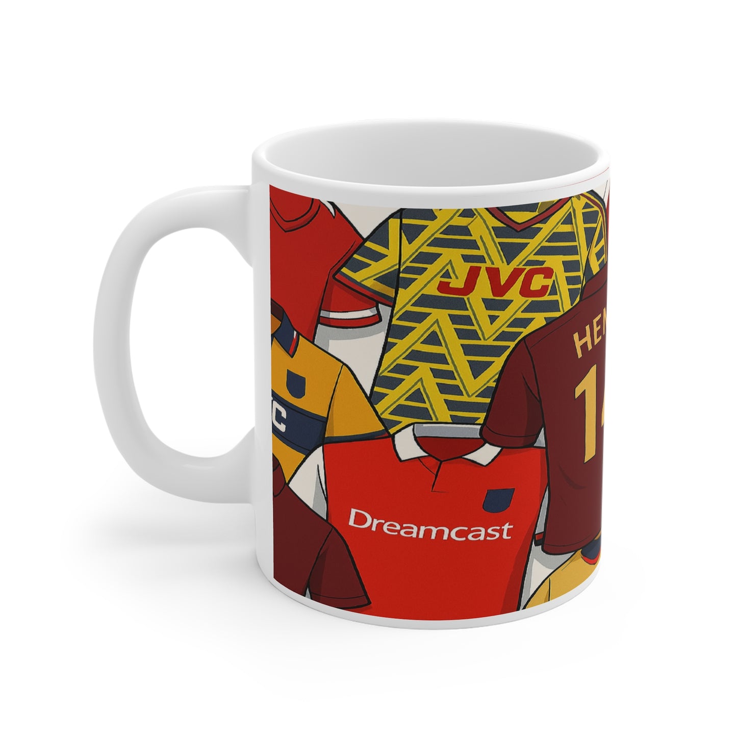 Retro Football Jersey Collage Mug — Henry #14 & Classic Kits Arsenal Fan Coffee Cup