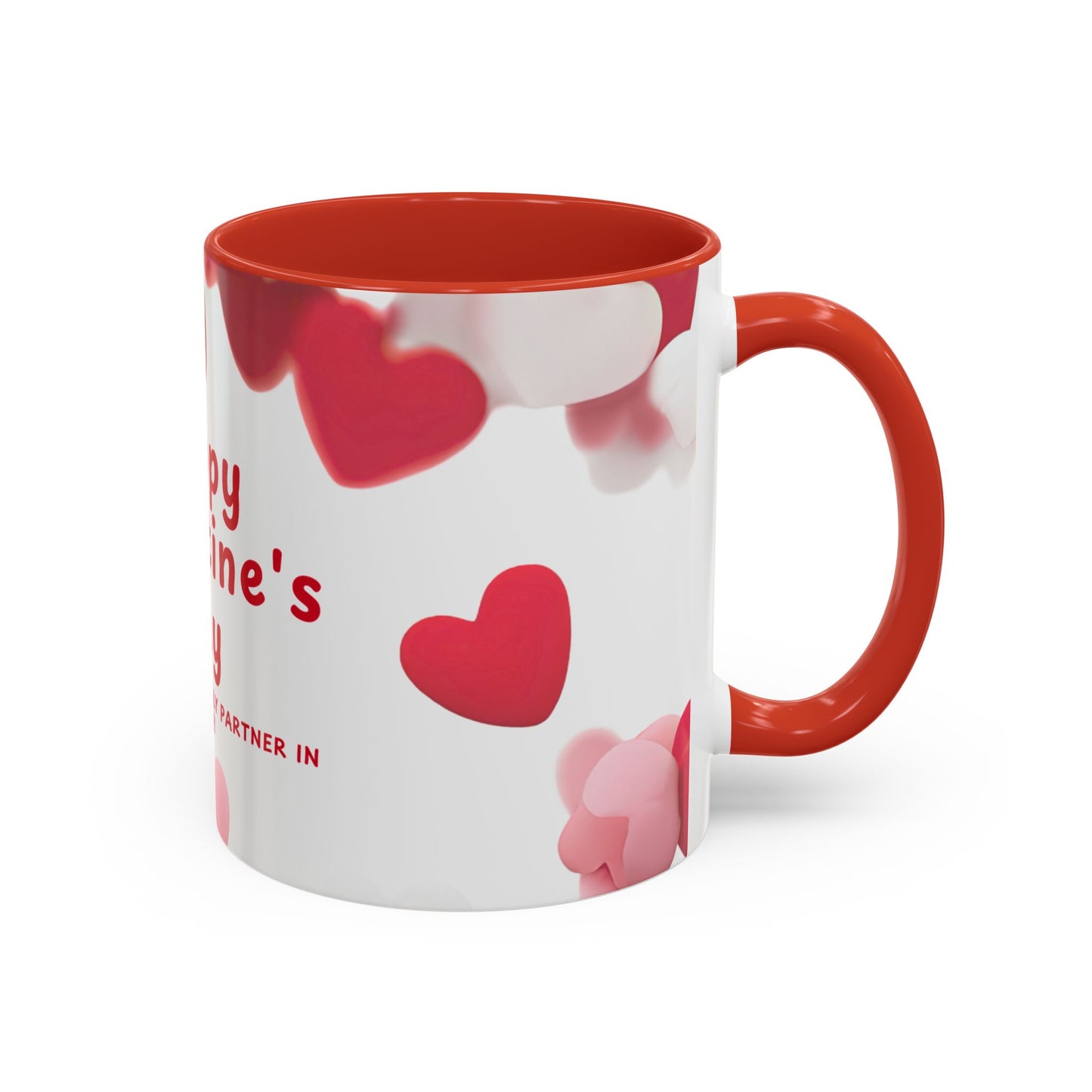 Valentine's Day Accent Coffee Mug — "My One and Only Partner in Crime" Cupid Hearts