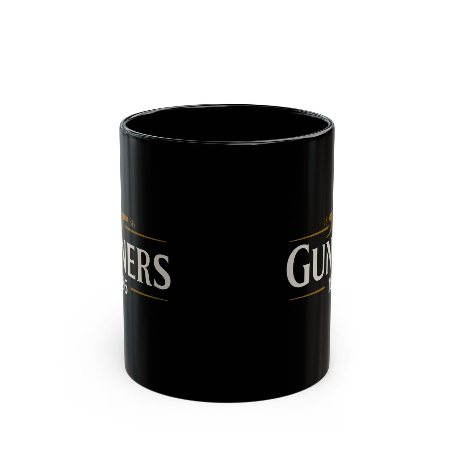 Gunners 1886 Black Coffee Mug — Vintage Pub Style Fan Design 11/15oz