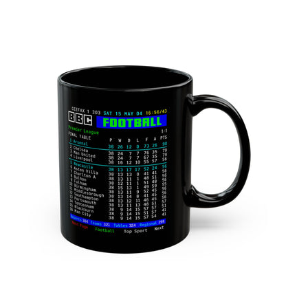 Arsenal 2004 Invincibles Premier League Table Mug — Retro BBC Teletext Style (11oz/15oz)
