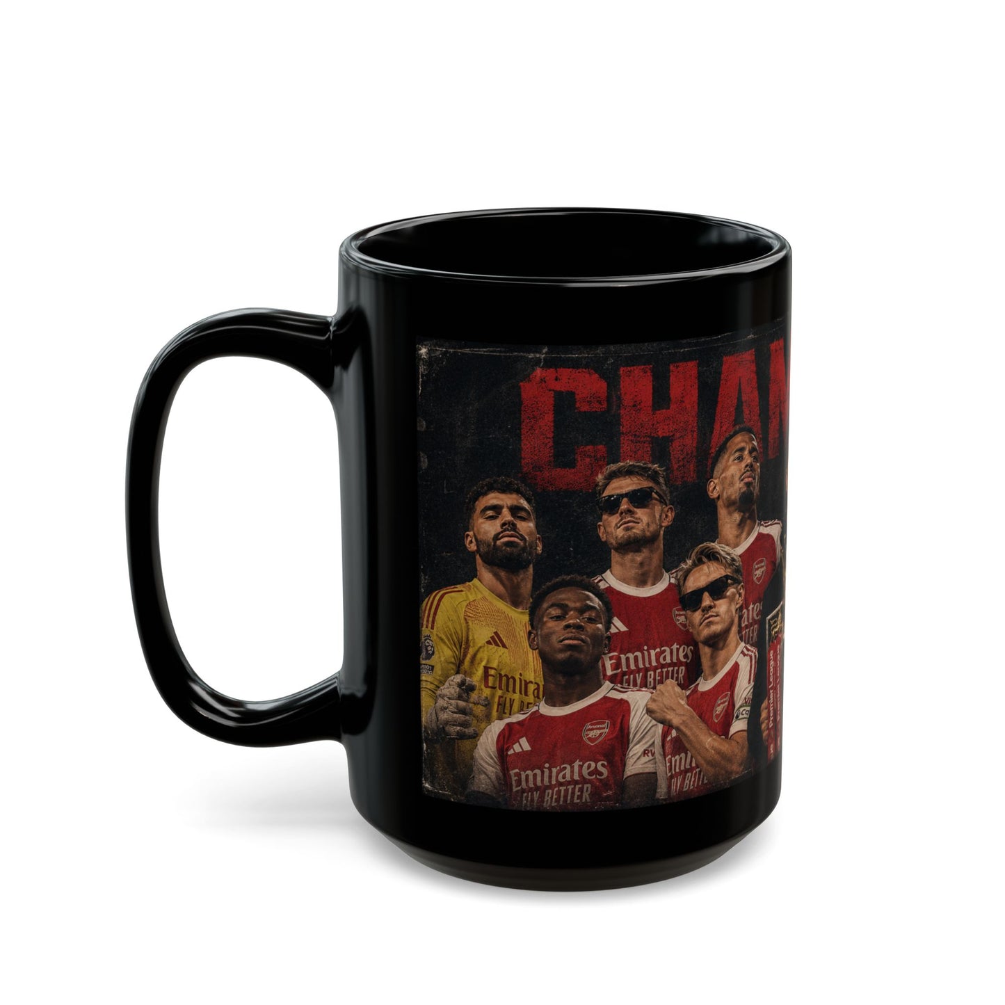 Arsenal Champions Football Team Black Mug — Arsenal Players Trophy Design (11oz/15oz)