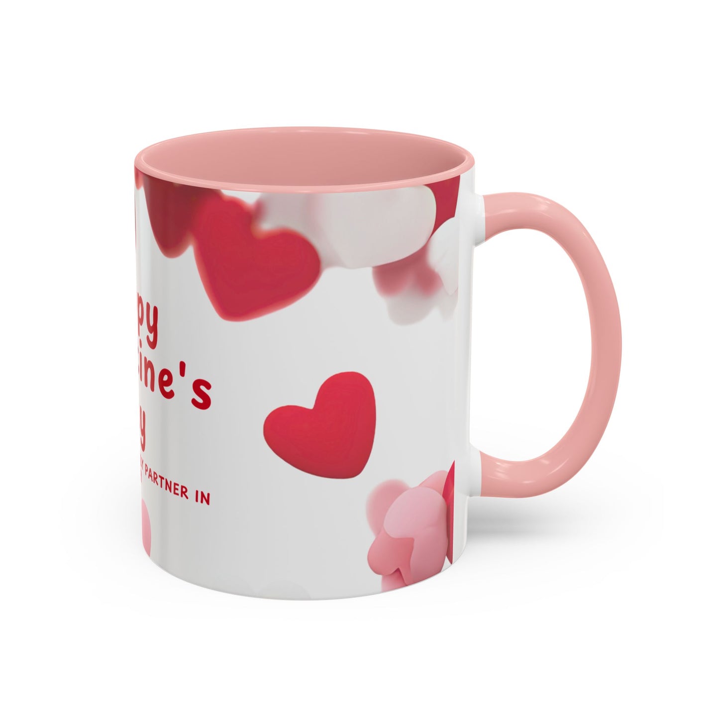 Valentine's Day Accent Coffee Mug — "My One and Only Partner in Crime" Cupid Hearts