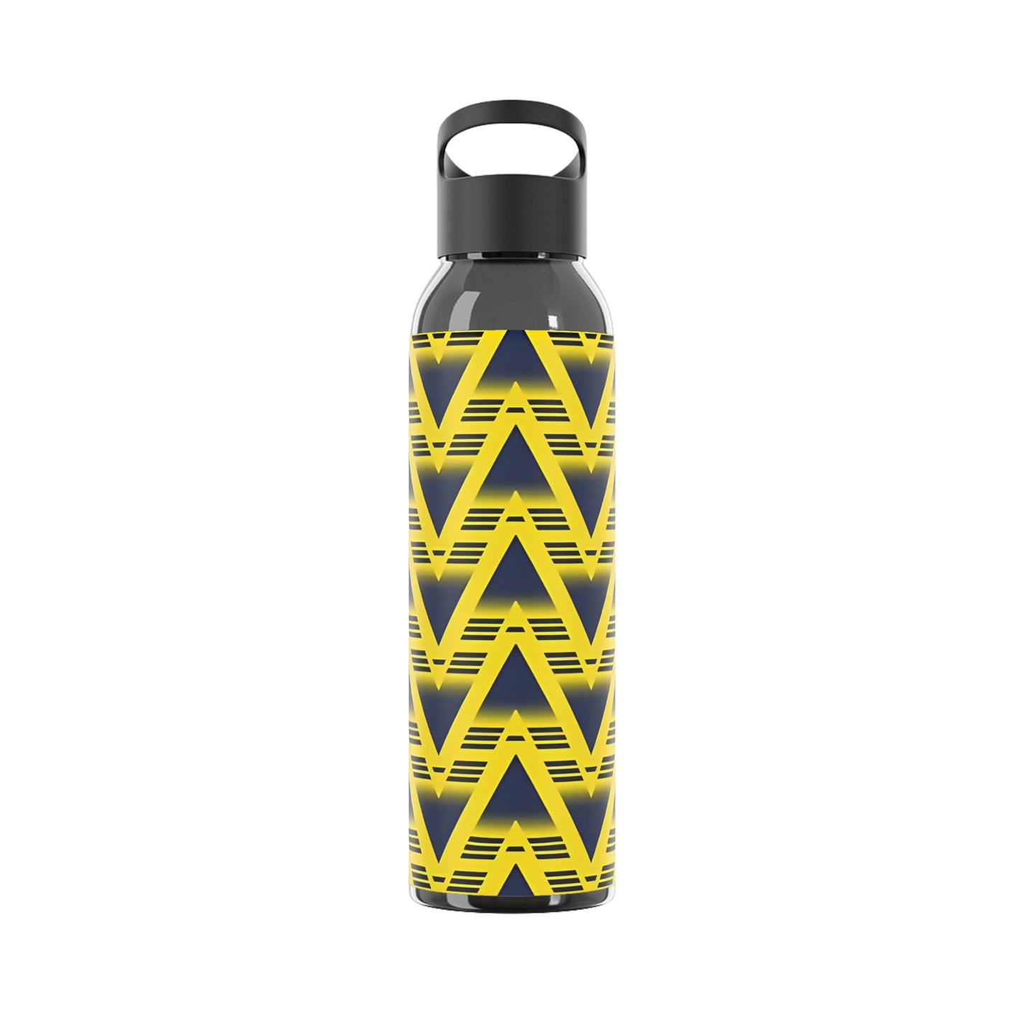 Retro Bruised Banana Football-Inspired Water Bottle – Yellow & Navy Geometric Design (21.9oz)