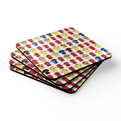 Arsenal Football Pattern Corkwood Coaster Set — Retro Team Shirt Drink Coasters (4-Pack)