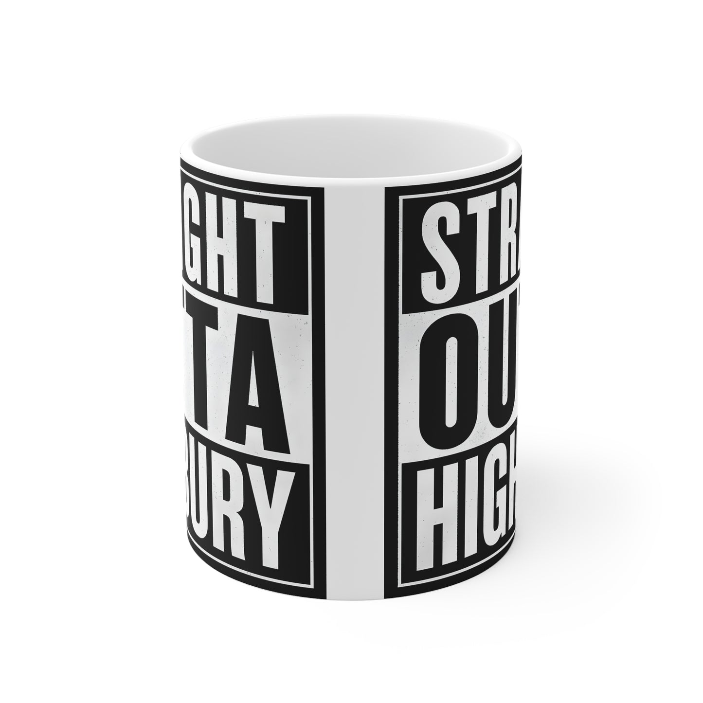 Arsenal Mug — “Straight Outta Highbury” Bold Black & White Typography Coffee Mug