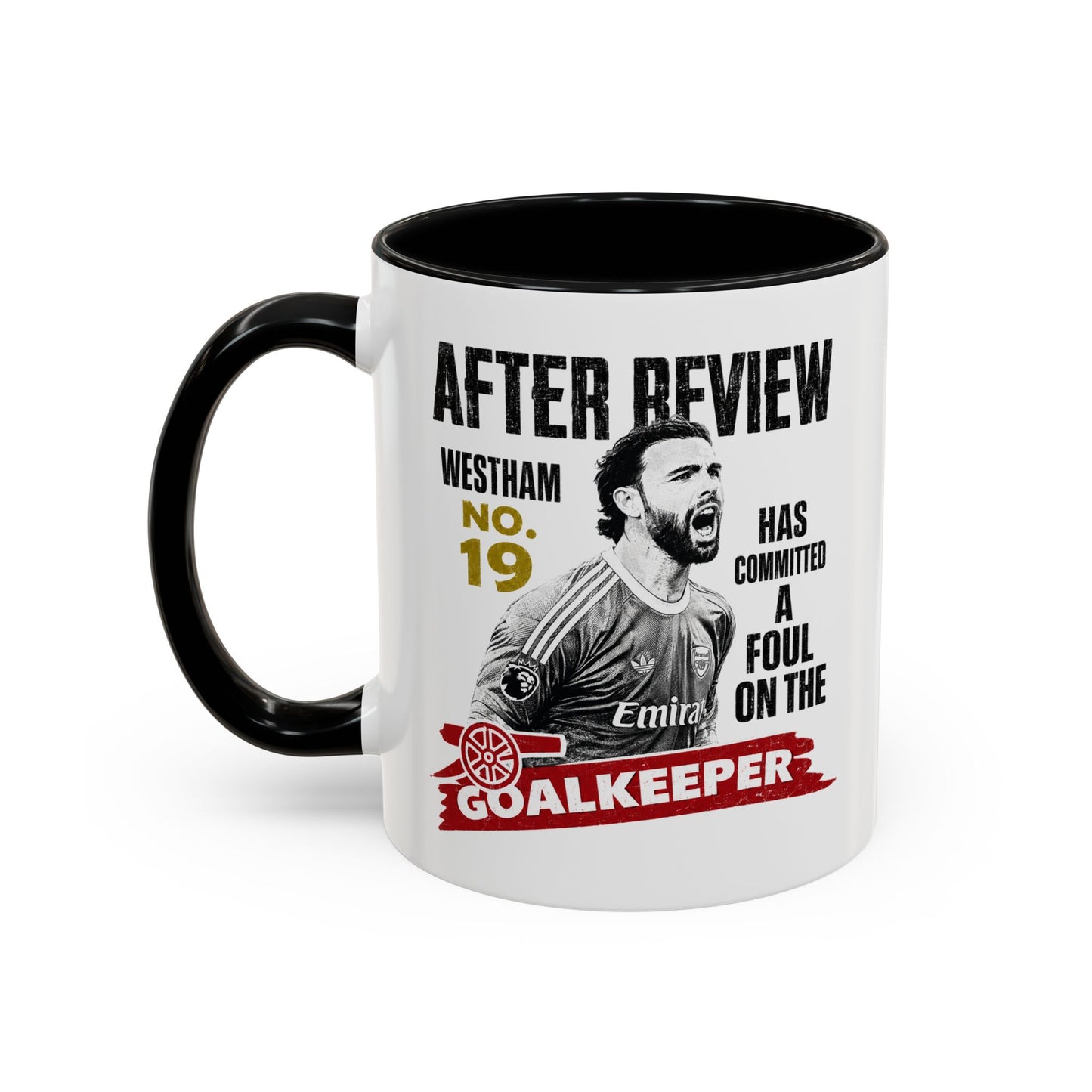 After Review Goalkeeper Coffee Mug — Funny Soccer Fan Gift (Westham No.19 Fouled) NEW