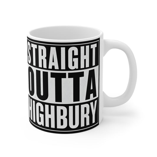 Arsenal Mug — “Straight Outta Highbury” Bold Black & White Typography Coffee Mug