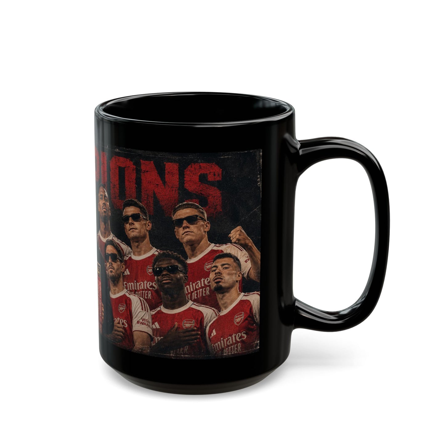 Arsenal Champions Football Team Black Mug — Arsenal Players Trophy Design (11oz/15oz)