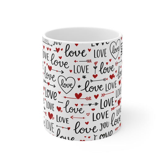 Love Pattern Ceramic Mug — 11oz & 15oz Valentine’s Coffee Cup
