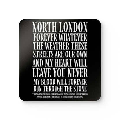 North London Lyrics Corkwood Coaster Set – Song Lyric Drink Coasters (Black & White)