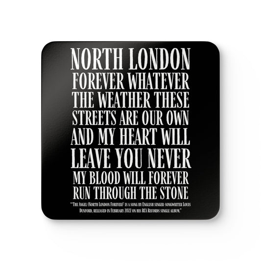 North London Lyrics Corkwood Coaster Set – Song Lyric Drink Coasters (Black & White)