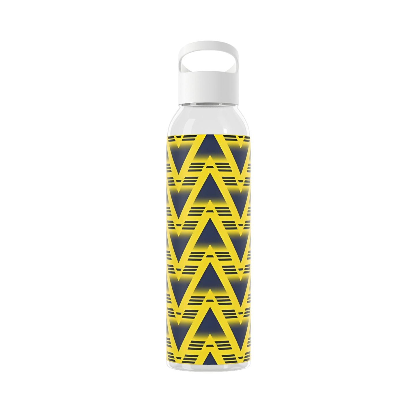 Retro Bruised Banana Football-Inspired Water Bottle – Yellow & Navy Geometric Design (21.9oz)