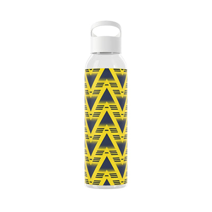 Retro Bruised Banana Football-Inspired Water Bottle – Yellow & Navy Geometric Design (21.9oz)