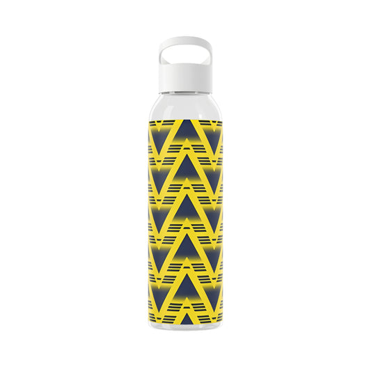 Retro Bruised Banana Football-Inspired Water Bottle – Yellow & Navy Geometric Design (21.9oz)