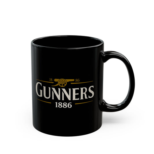 Gunners 1886 Black Coffee Mug — Vintage Pub Style Fan Design 11/15oz