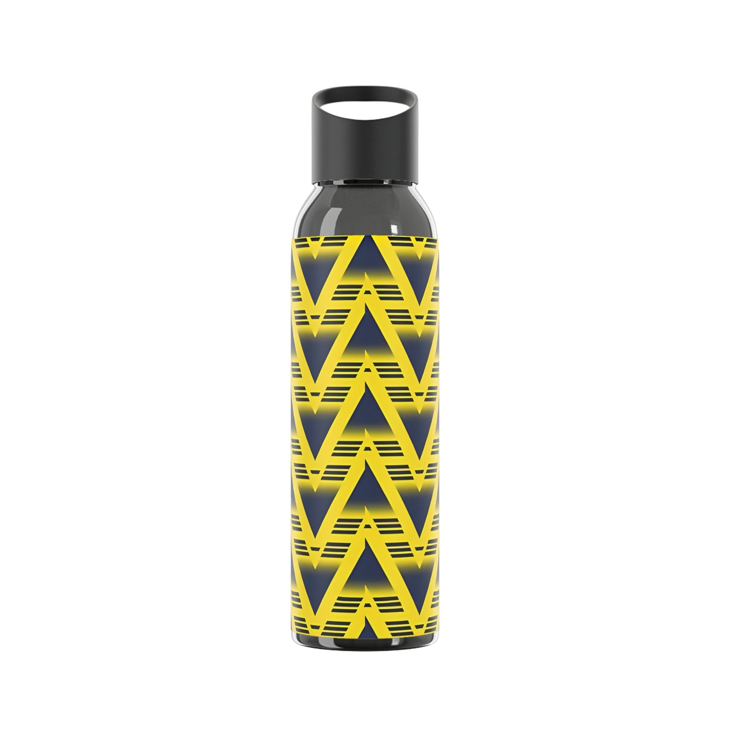 Retro Bruised Banana Football-Inspired Water Bottle – Yellow & Navy Geometric Design (21.9oz)
