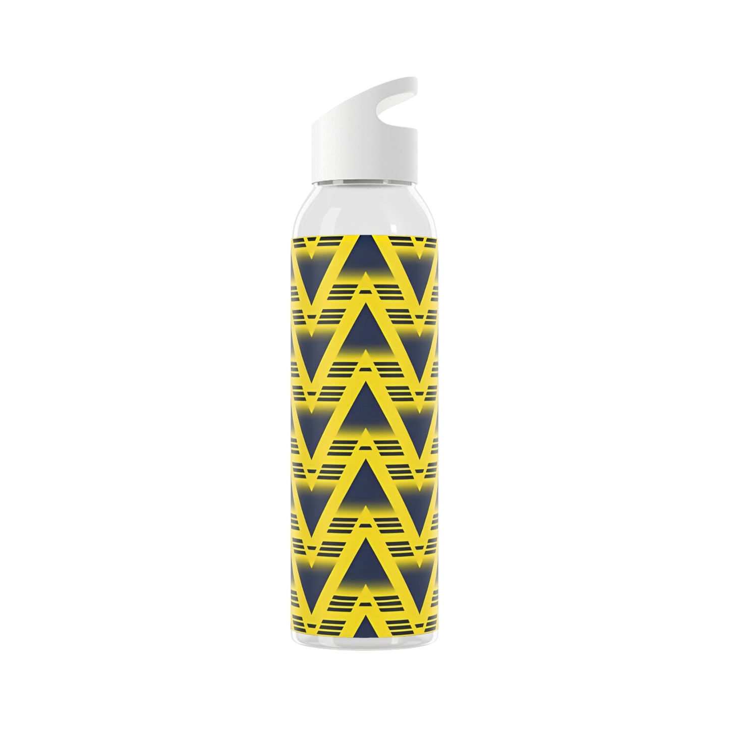 Retro Bruised Banana Football-Inspired Water Bottle – Yellow & Navy Geometric Design (21.9oz)