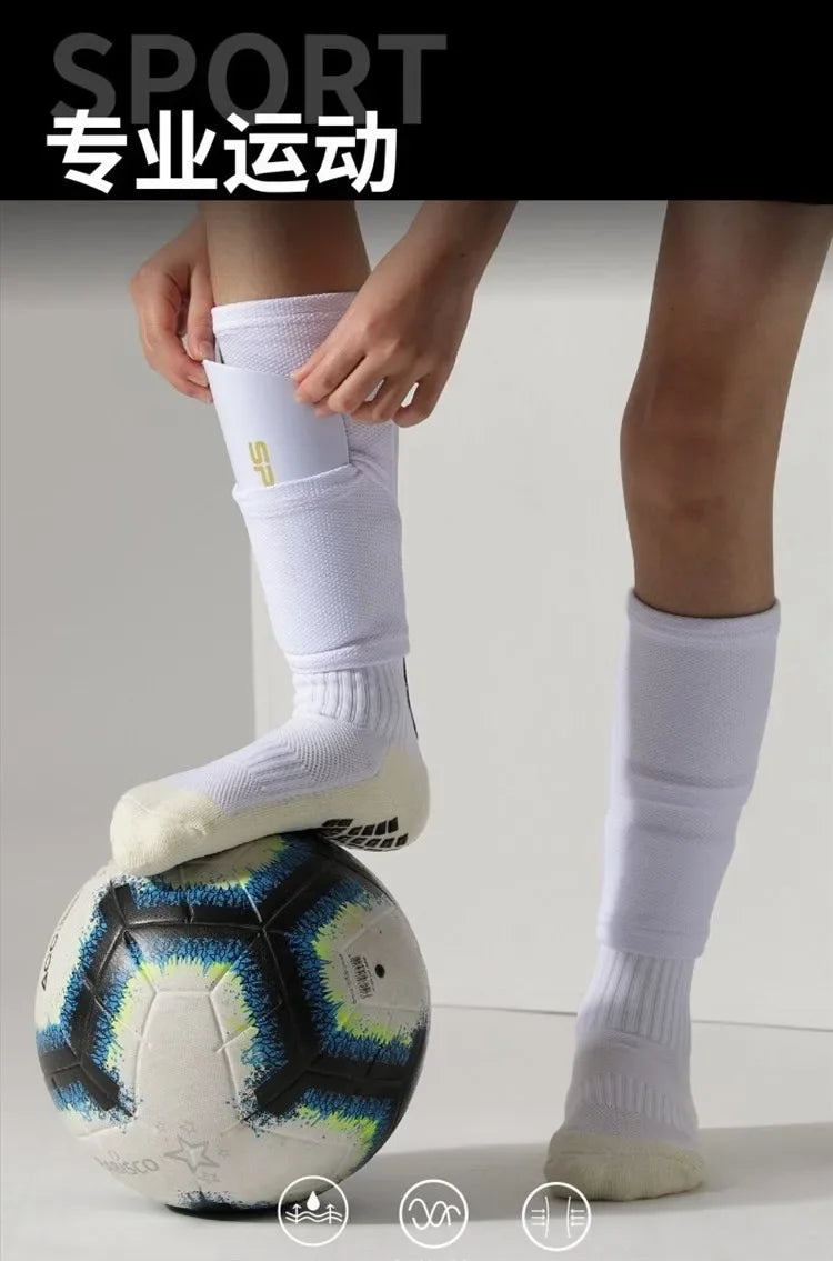 Football Equipment Adults Kids Soccer Shin Guards With Pocket Cover Calf Sleeve Non Slip Soccer Sock With Football Leg Shinguard