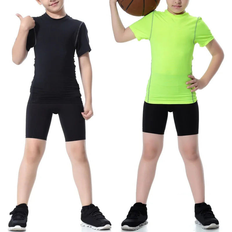 Kids Football Skins Compression Leggings – Boys Sports Base Layer Tights for Training, Running & Football