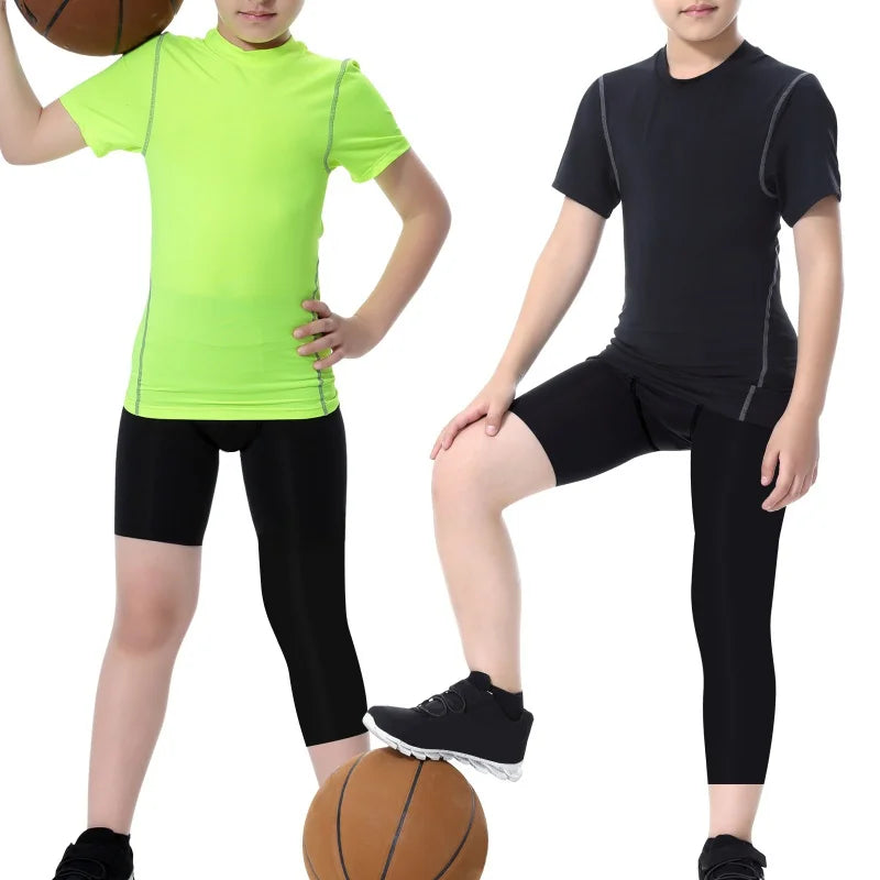 Kids Football Skins Compression Leggings – Boys Sports Base Layer Tights for Training, Running & Football