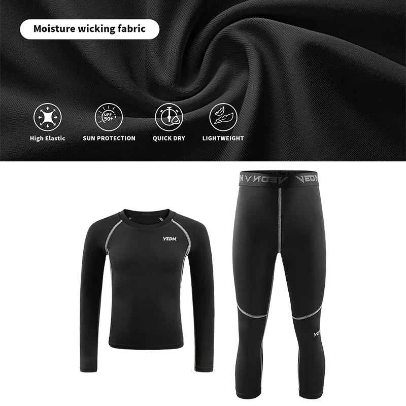 Kids Football Skins Set – Compression Base Layer Top & Leggings for Training | Youth Thermal Sports Underwear